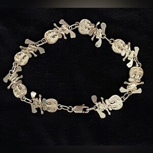 Vintage Looney Tunes Tweety Bird 925 Sterling Silver  Etched Bracelet 7.5”